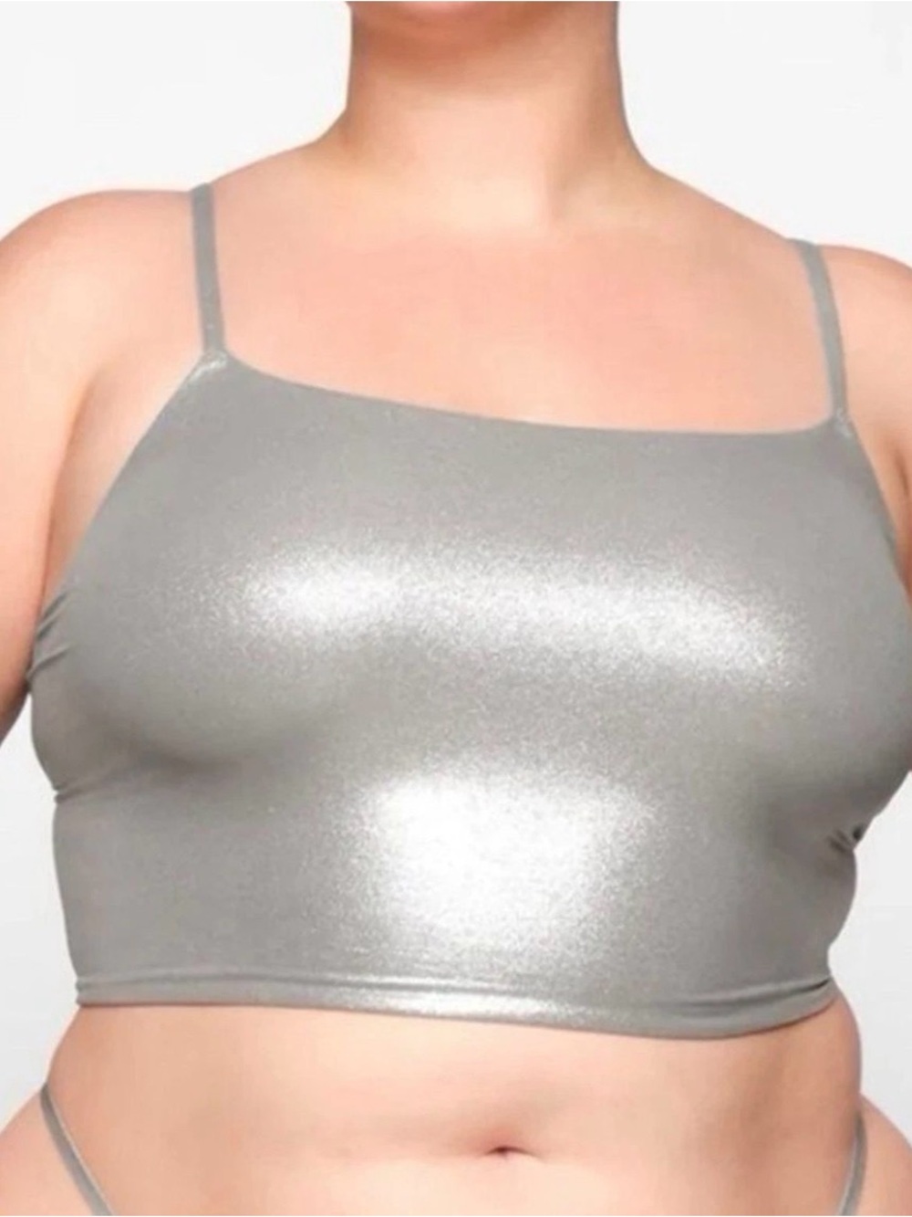 SKIMS Fits Everybody Metallic Silver Spaghetti-Strap Crop Camisole